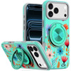 Circular Series Hybrid Case with Rotating Ring Stand for iPhone 18 Pro and iPhone 17 Pro - Flowers Teal