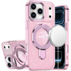 Electroplating Chrome Tough Shield Glitter Case with MagSafe Ring Holder for iPhone 18 Pro and iPhone 17 Pro - Pink