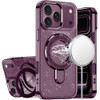 Electroplating Chrome Tough Shield Glitter Case with MagSafe Ring Holder for iPhone 18 Pro and iPhone 17 Pro - Burgundy