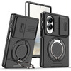 Dual Layer Magnetic Ring Case with Rotating Stand and Privacy Camera Cover for Samsung Galaxy Z Fold 8 - Black