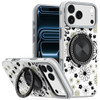 Circular Series Hybrid Case with Rotating Ring Stand for iPhone 18 Pro Max and iPhone 17 Pro Max - Black and White Floral