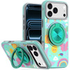 Circular Series Hybrid Case with Rotating Ring Stand for iPhone 18 Pro and iPhone 17 Pro - Aqua with Celestial Sun Rainbows