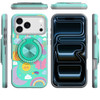 Circular Series Hybrid Case with Rotating Ring Stand for iPhone 18 Pro and iPhone 17 Pro - Aqua with Celestial Sun Rainbows