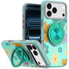 Circular Series Hybrid Case with Rotating Ring Stand for iPhone 18 Pro and iPhone 17 Pro - Aqua Floral and Leaves
