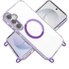 Transparent Protective Bumper Case with Magnetic Ring and Lanyard for Samsung Galaxy S25 / S24 - Purple