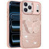 Dazzling Diamond Hybrid Case with Butterfly Grip Stand for iPhone 18 Pro Max and iPhone 17 Pro Max - Rose Gold
