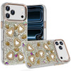 Luxury Crystal Heart Bling 3D Diamond Case for iPhone 18 Pro and iPhone 17 Pro - Gold
