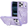 Dazzling Diamond Hybrid Case with Butterfly Grip Stand for iPhone 18 Pro and iPhone 17 Pro - Purple