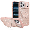 Dazzling Diamond Hybrid Case with Butterfly Grip Stand for iPhone 18 Pro and iPhone 17 Pro - Rose Gold