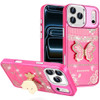 Dazzling Diamond Hybrid Case with Butterfly Stand for iPhone 18 Pro Max and iPhone 17 Pro Max - Hot Pink
