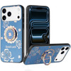 Splendid Four-Leaf Clover Diamond Rhinestone Case with Ring Grip for iPhone 18 Pro and iPhone 17 Pro - Light Blue