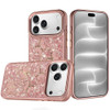 Crystal Butterfly Design Epoxy Glitter Hybrid Case for iPhone 18 Pro Max and iPhone 17 Pro Max - Rose Gold