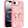 Dazzling Diamond Hybrid Case with Butterfly Stand for iPhone 17e / 16e - Pink