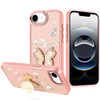 Dazzling Diamond Hybrid Case with Butterfly Stand for iPhone 17e / 16e - Rose Gold