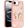 Dazzling Diamond Hybrid Case with Butterfly Stand for iPhone 17e / 16e - Rose Gold