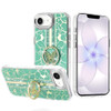 Floral Design Diamond Rhinestone Case with Butterfly Stand for iPhone 17e / 16e - Green