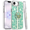 Floral Design Diamond Rhinestone Case with Butterfly Stand for iPhone 17e / 16e - Green