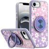 Circular Series Hybrid Case with Rotating Ring Stand for iPhone 17e / 16e - Floral Purple