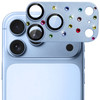 Unibody Matte Metal Tempered Glass Camera Lens Protector for iPhone 18 Pro Max - Rhinestones Light Blue