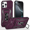 Military Grade Ring Holder Case with Camera Lens Cover for iPhone 16 Pro Max - Burgundy