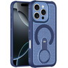 Honeycomb Series Heat Dissipation MagSafe Cooling Case with Rotating Ring Holder Kickstand for iPhone 16 Pro Max - Blue