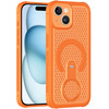 Honeycomb Series Heat Dissipation MagSafe Cooling Case with Rotating Ring Holder Kickstand for iPhone 15 - Cosmic Orange