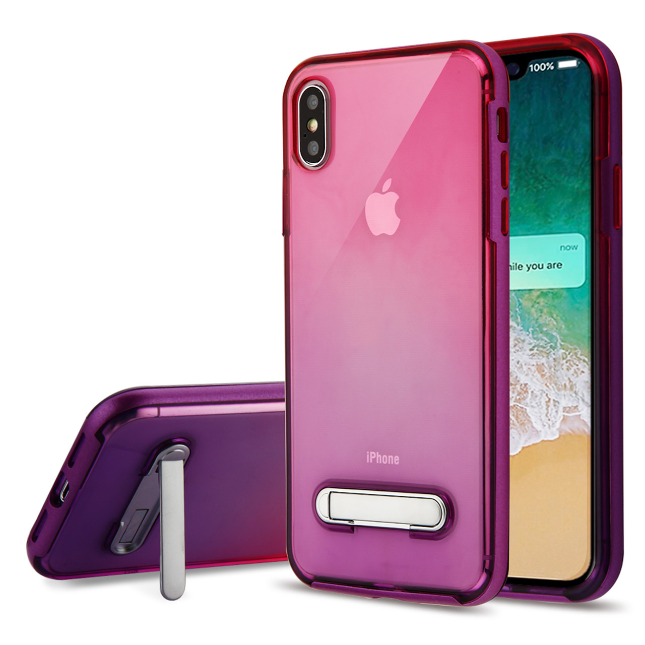 Airium Hybrid Protector Cover (with Magnetic Metal Stand) for Apple iPhone Xs Max - Purple / Hot Pink and Purple