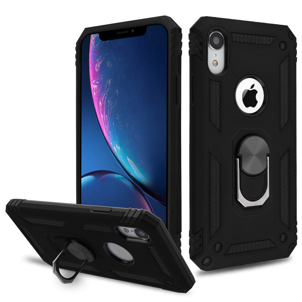 Armor Ring Finger Loop Hybrid Case for iPhone XR - Black Armor Ring Finger Loop Hybrid Case for iPhone XR - Black