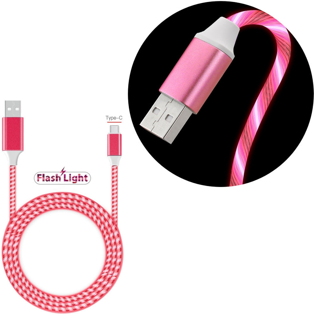 Flowing LED Lights USB-C (Type-C) Charge and Sync Cable - Pink - HD  Accessory