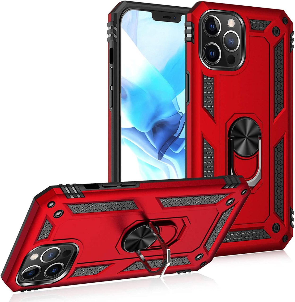 TUFF Hybrid Case with Ring Grip for iPhone 15 - Red - HD Accessory