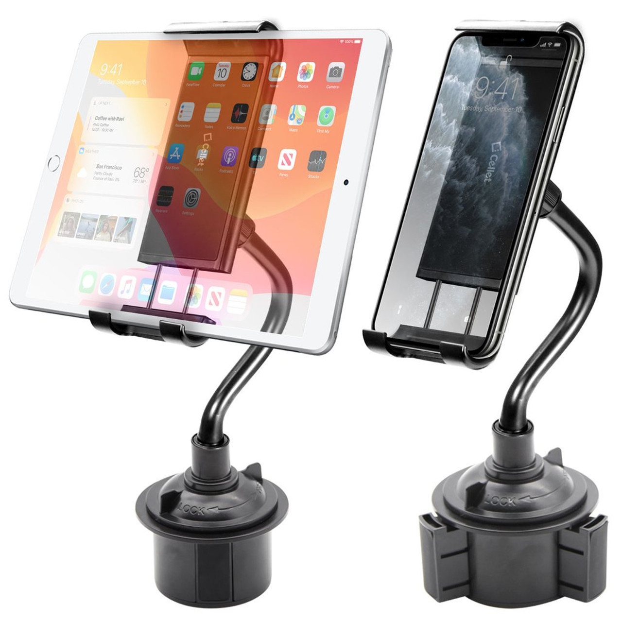 Heavy Duty Tablet and Smartphone Cup Holder Mount with 360 Degree Rotation  - Black - HD Accessory