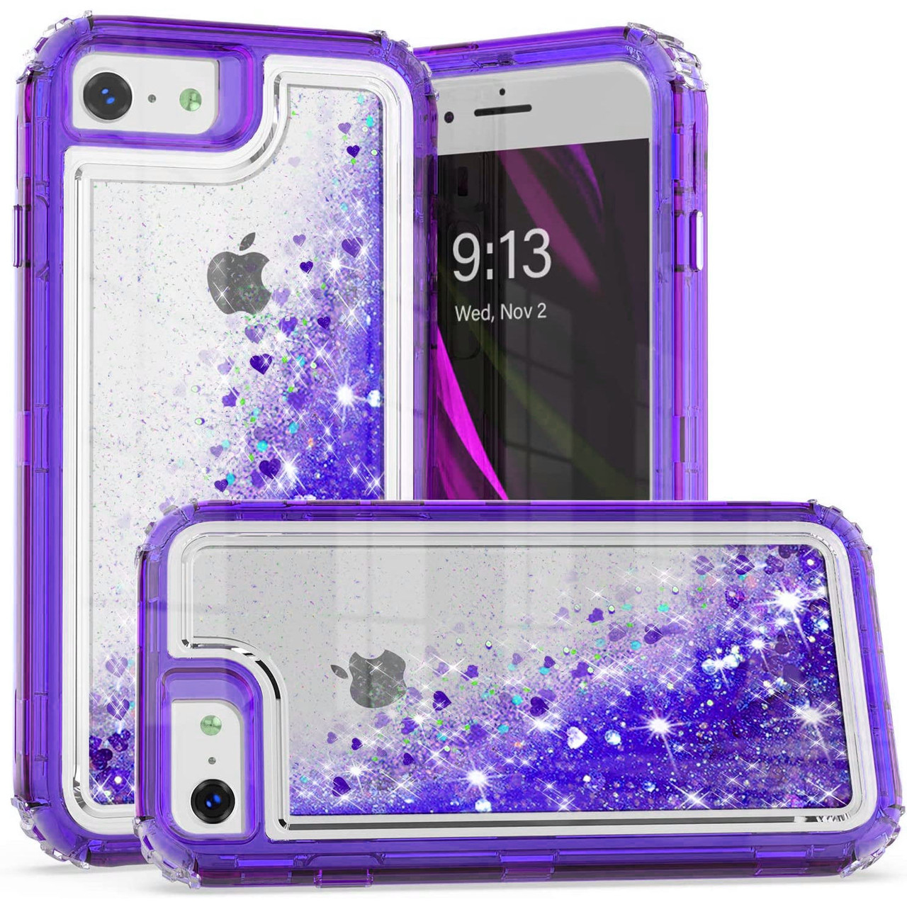 Atomic Quicksand Glitter Waterfall Hybrid Case for iPhone SE (3rd gen & 2nd  gen) and iPhone 8/7/6S/6 - Purple