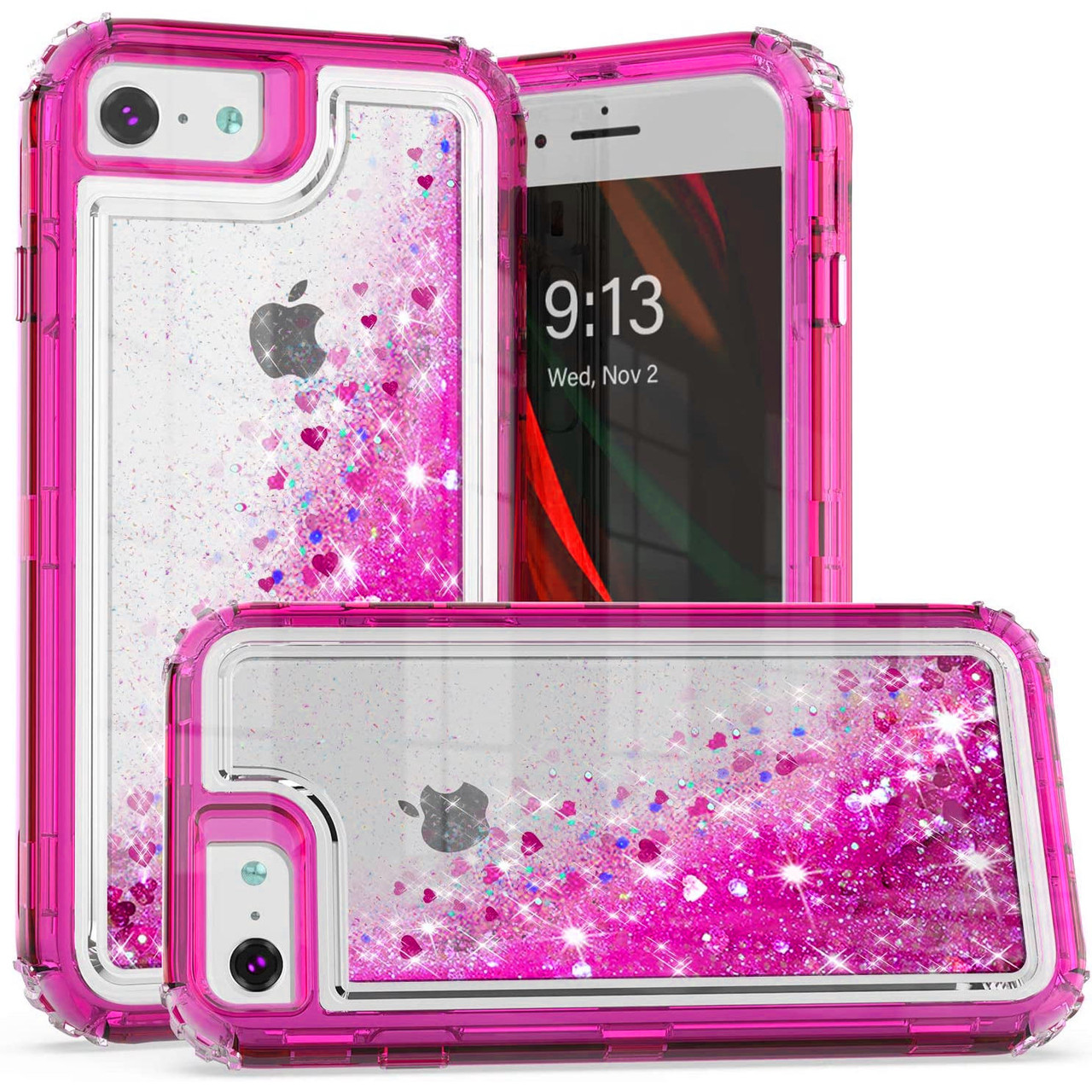 Atomic Quicksand Glitter Waterfall Hybrid Case for iPhone SE (3rd gen & 2nd  gen) and iPhone 8/7/6S/6 - Hot Pink