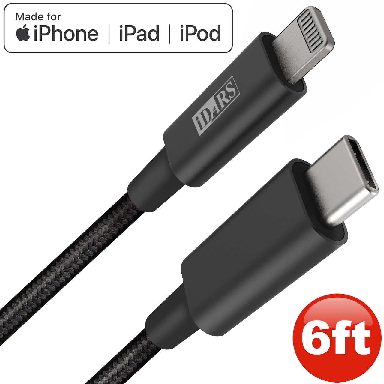 USB-C to Lightning Cable 6ft Apple Charger BLACK