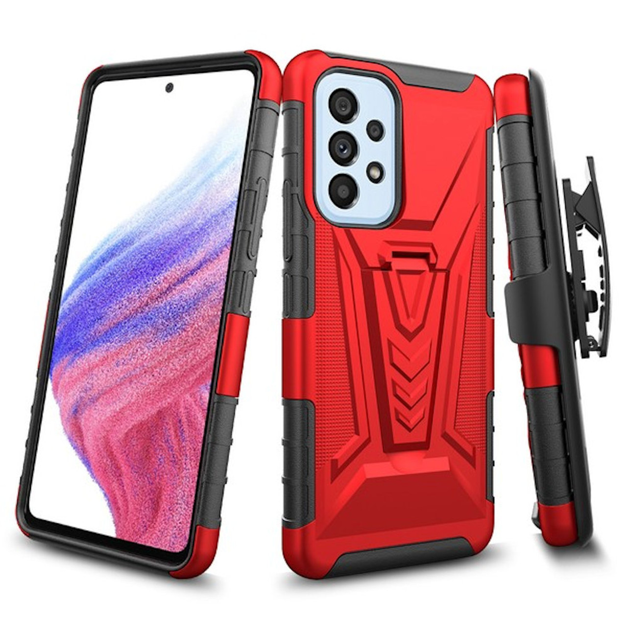 3-IN-1 Advanced Armor Hybrid Case with Belt Clip Holster for Samsung Galaxy  A23 5G - Red