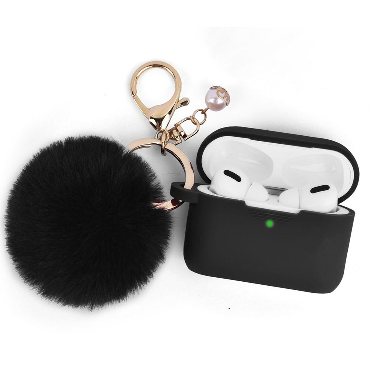 Black Fur Pom Pom Keychain