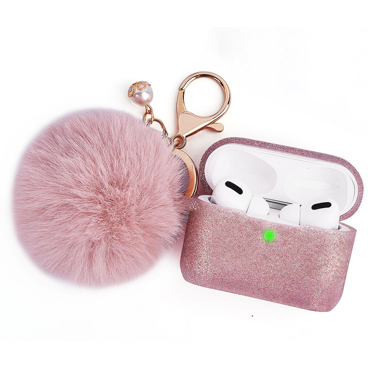 Silicone Protective Case with Faux Fur Pom Pom Keychain for AirPods Pro  (2nd Generation) - Lavender