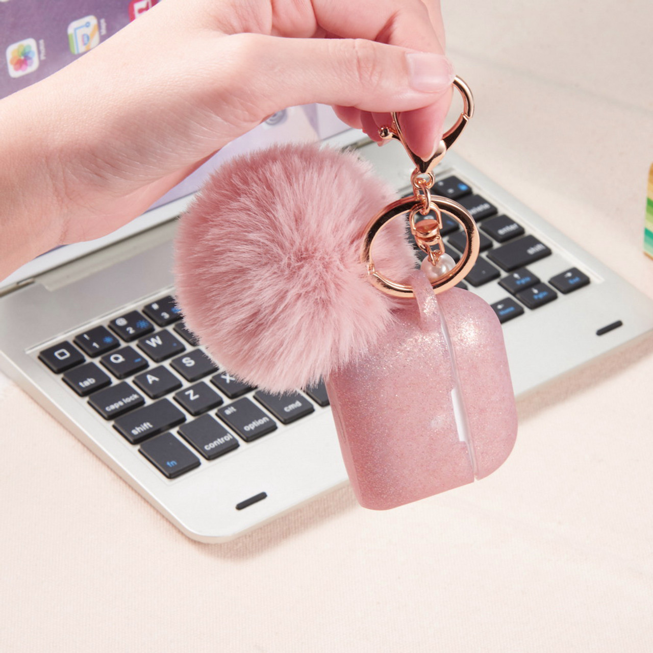 Silicone Protective Case with Faux Fur Pom Pom Keychain for AirPods Pro (2nd  Generation) - Lavender - HD Accessory