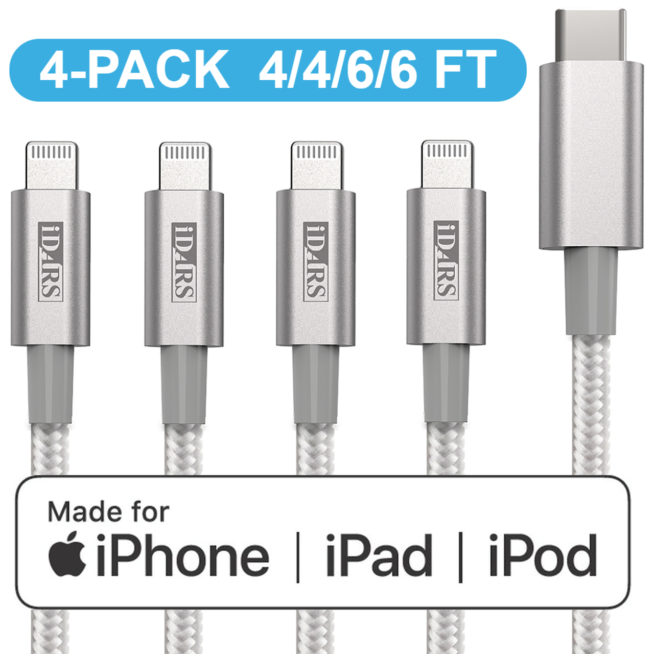 iPhone Charger Cable 4 Foot (2-Pack), Apple MFi Certified USB to Lightning  Cable, 4ft USB Cord for iPhone