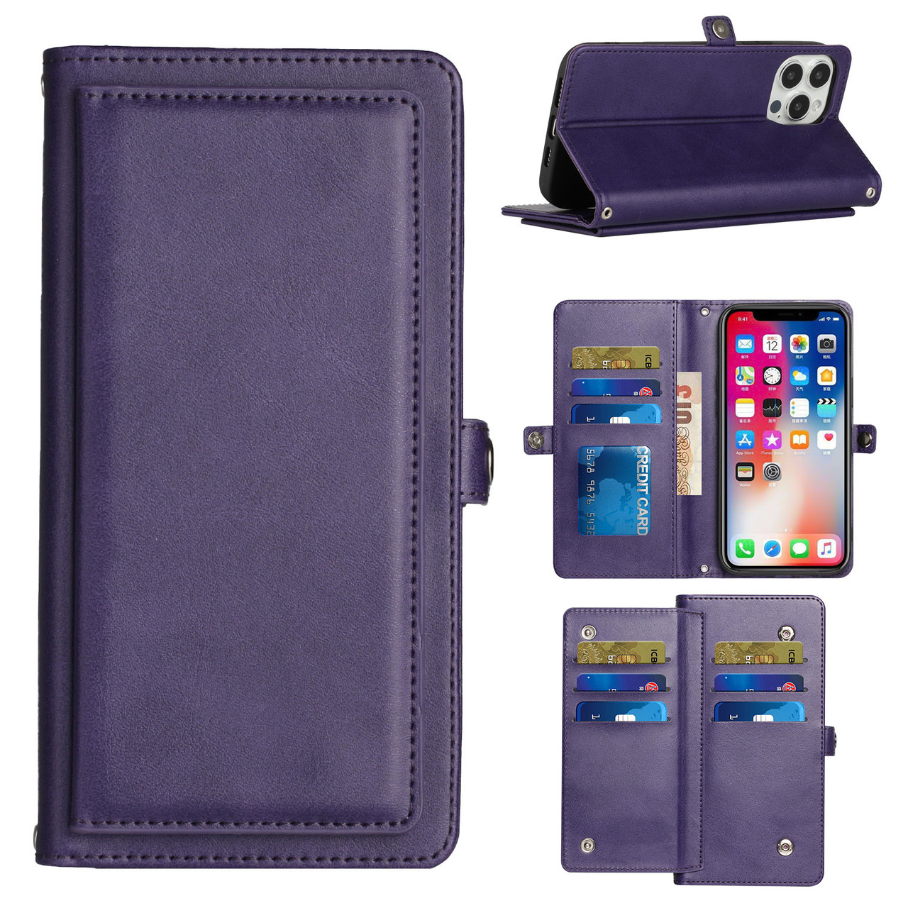 Leather Folio Wallet Case for iPhone 14 - Lavender - HD Accessory
