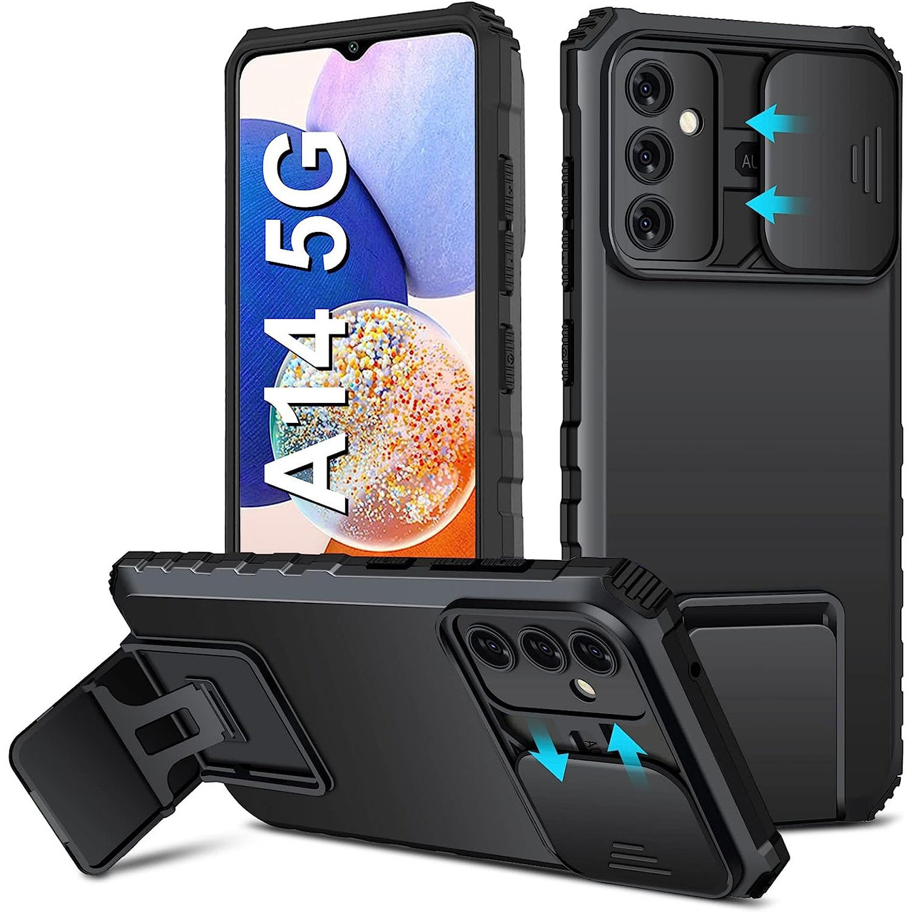 Camera Privacy Cover Hybrid Case with Kickstand for Samsung Galaxy