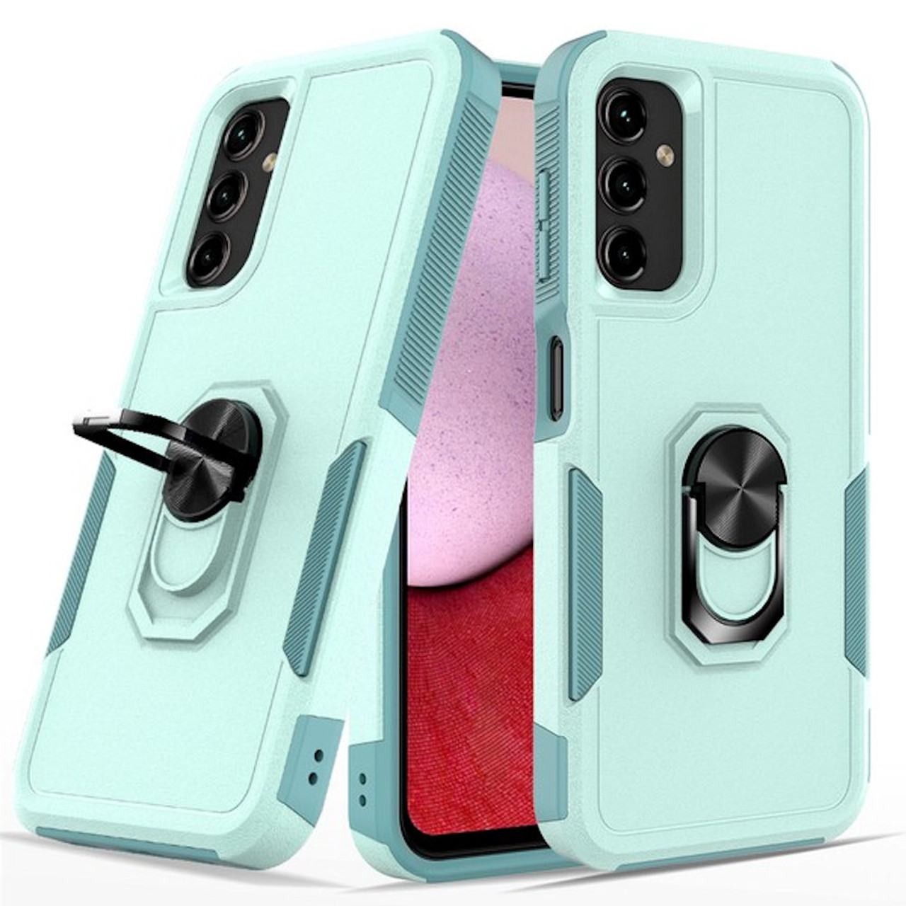 Fatboy Wireless Military Grade Tuff Shockproof Hybrid Armor Case with Ring Grip for Samsung Galaxy A14 5G - Teal