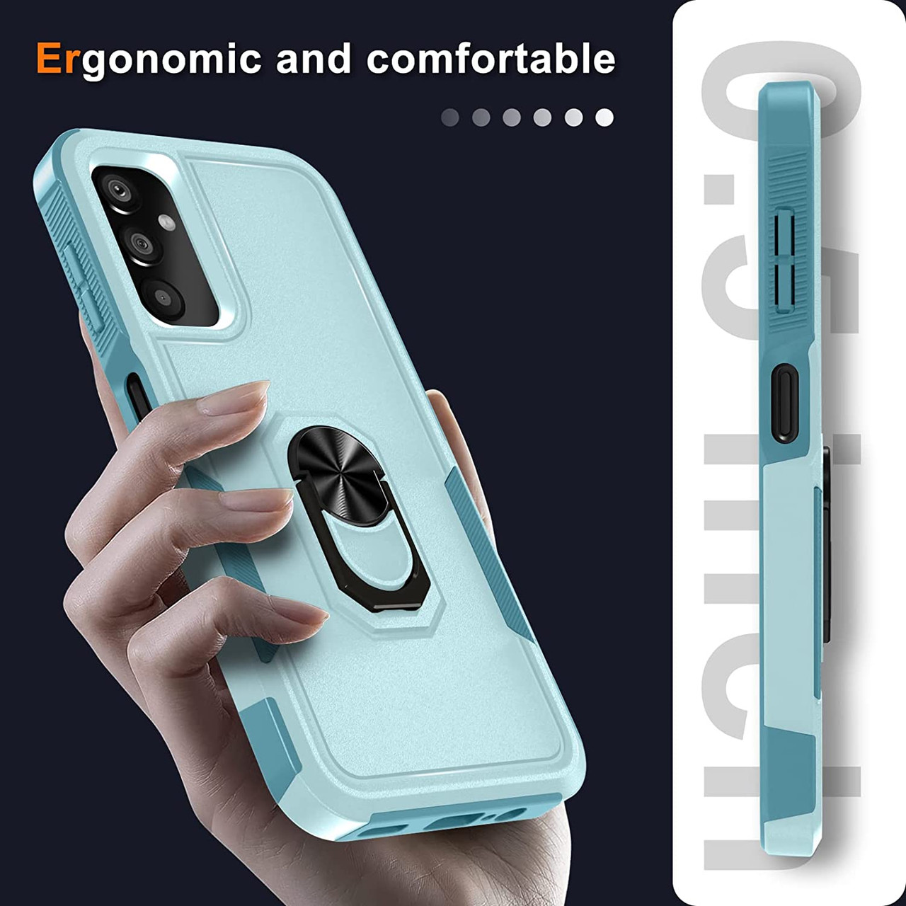 Fatboy Wireless Military Grade Tuff Shockproof Hybrid Armor Case with Ring Grip for Samsung Galaxy A14 5G - Teal