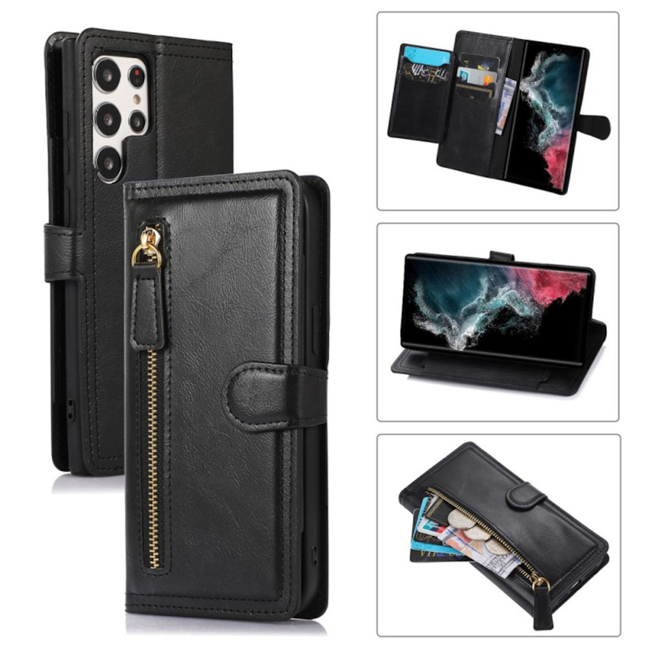 Wallet Case for Samsung Galaxy S23 Ultra, [PU Leather] Detachable 2 in 1  Folio Purse for Samsung S23 Ultra Credit Card Flip Case Protective with Card  Slots, Stand and Magnetic Closure,Black 