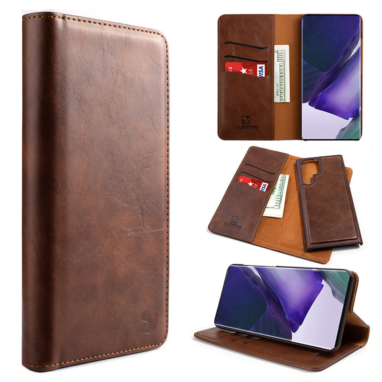 2-IN-1 Luxury Magnetic Leather Wallet Case for Samsung Galaxy S23 Ultra -  Brown - HD Accessory