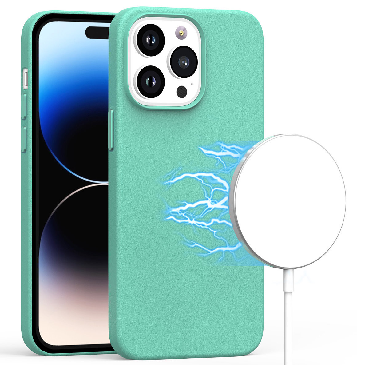 MagSafe Compatible Leather Case for iPhone 14 Pro Max Teal HD Accessory