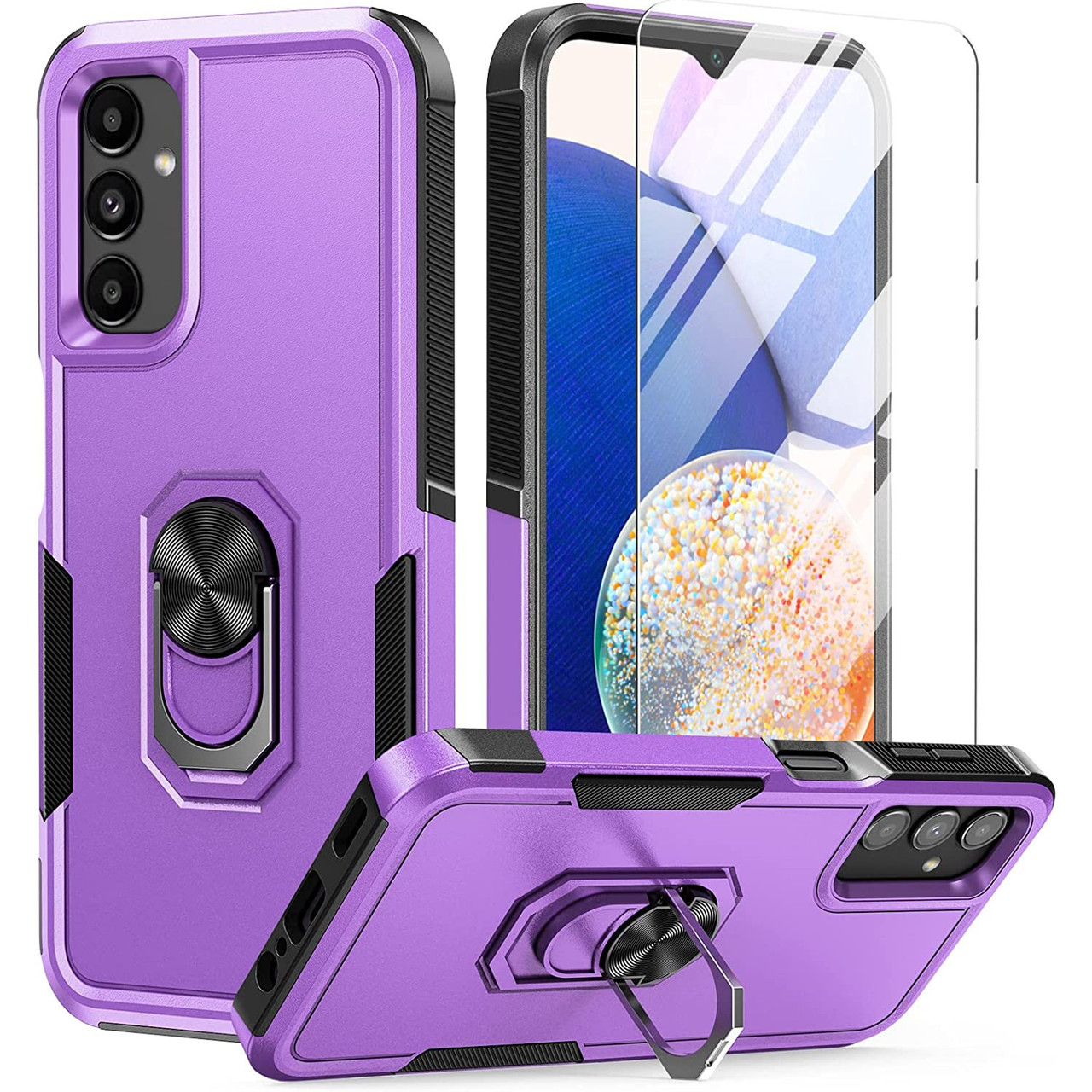 For Samsung Galaxy S20 FE 5G, Shockproof Ring Stand Phone Case w/ Tempered  Glass