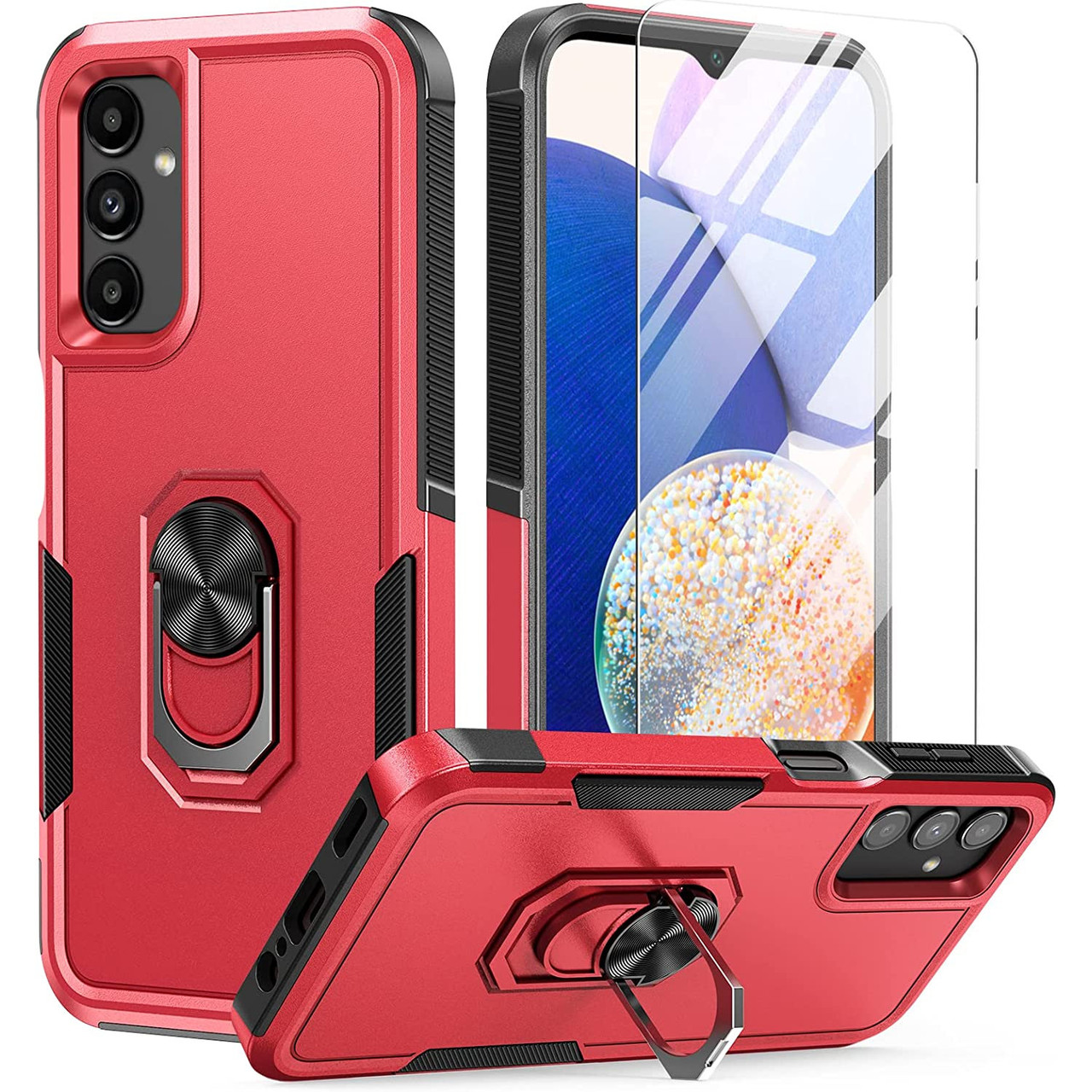 TUFF Hybrid Case with Ring Grip for iPhone 15 - Red - HD Accessory