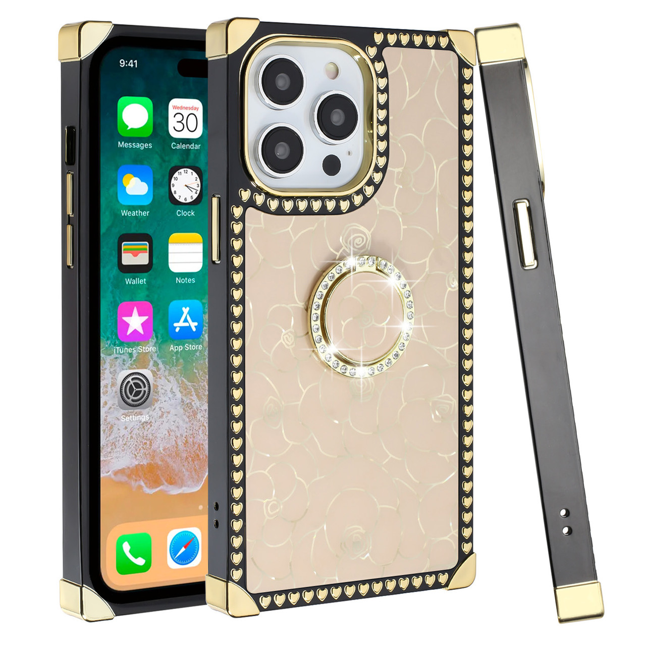 Gold Series Square Case with Ring Grip (J) for iPhone 14 Pro Max