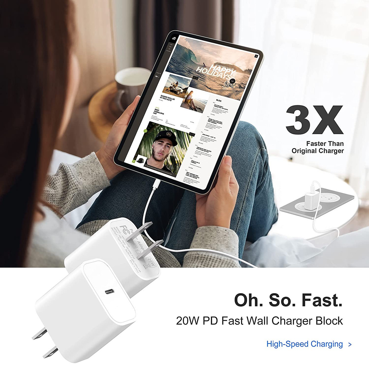 20W USB-C PD Fast Wall Charger | 4ft MFi Lightning Cable | White